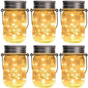 Hanging Mason Jar Solar Lights, 6 Pack 30 Led Hanging Solar Lanterns Outdoor